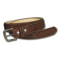 1.3" Wildlife Side-Stitched Brown Leather Belt